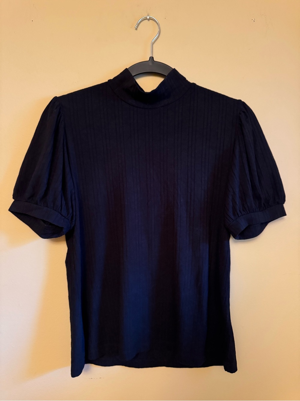 Philosophy Black Ribbed Mock Neck Top with Puff Sleeves